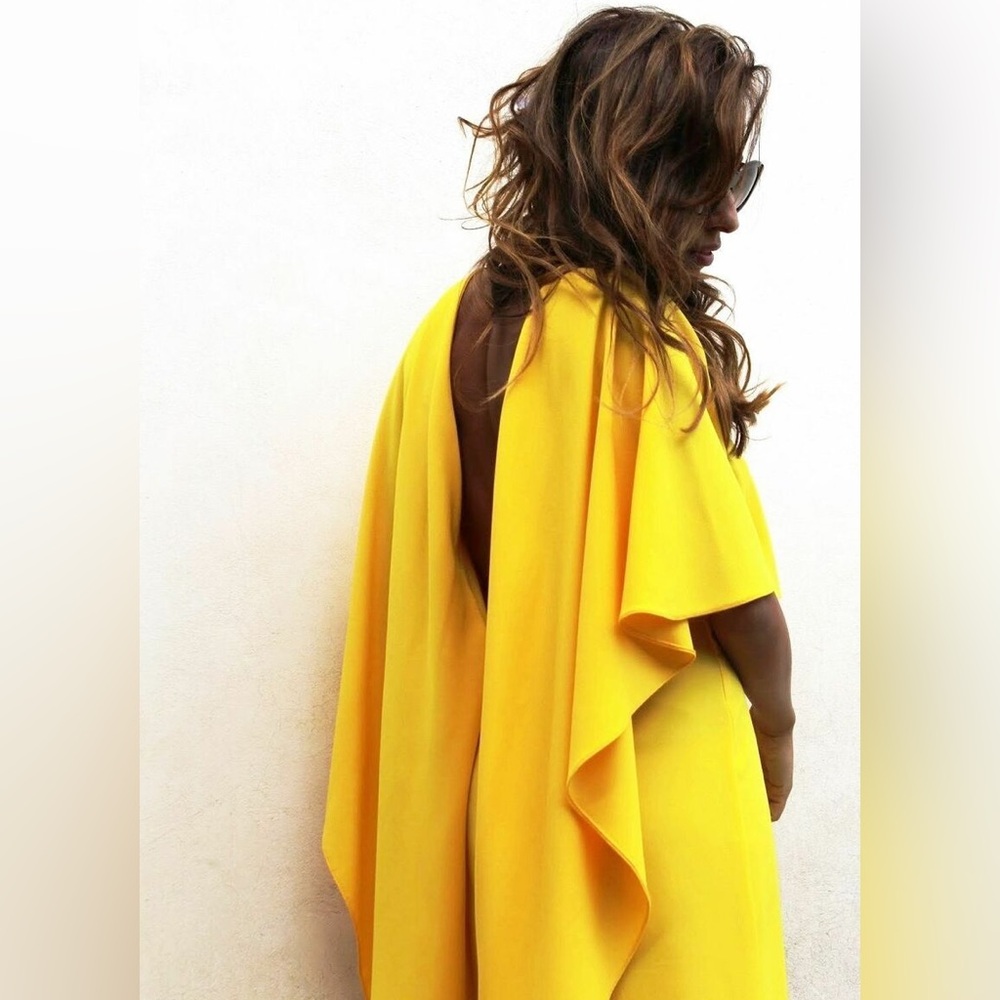 Zara Woman Low Open Back Yellow Cape Mini Dress